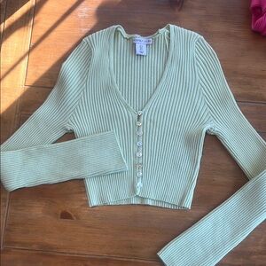 Green Ribbed Button-Up Cardigan